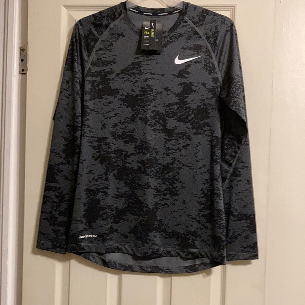 NWT Nike Pro Men’s Slim Fit Long Sleeve AOP Camo - Black/grey - Picture 9 of 13